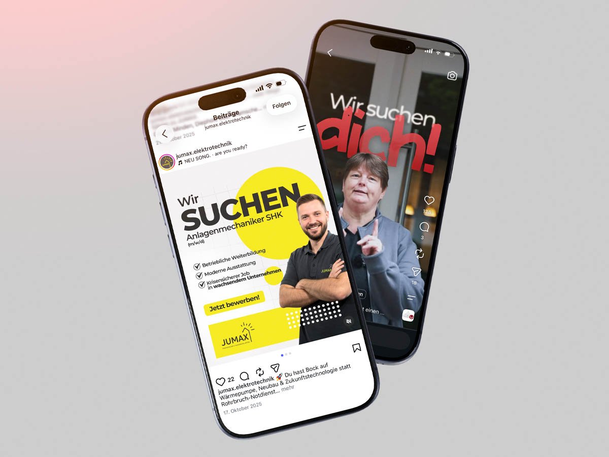 Werbeanzeigen und Recruiting bei Found Studios: Stellenanzeige und Recruiting-Reel für Jumax Elektrotechnik auf Smartphones