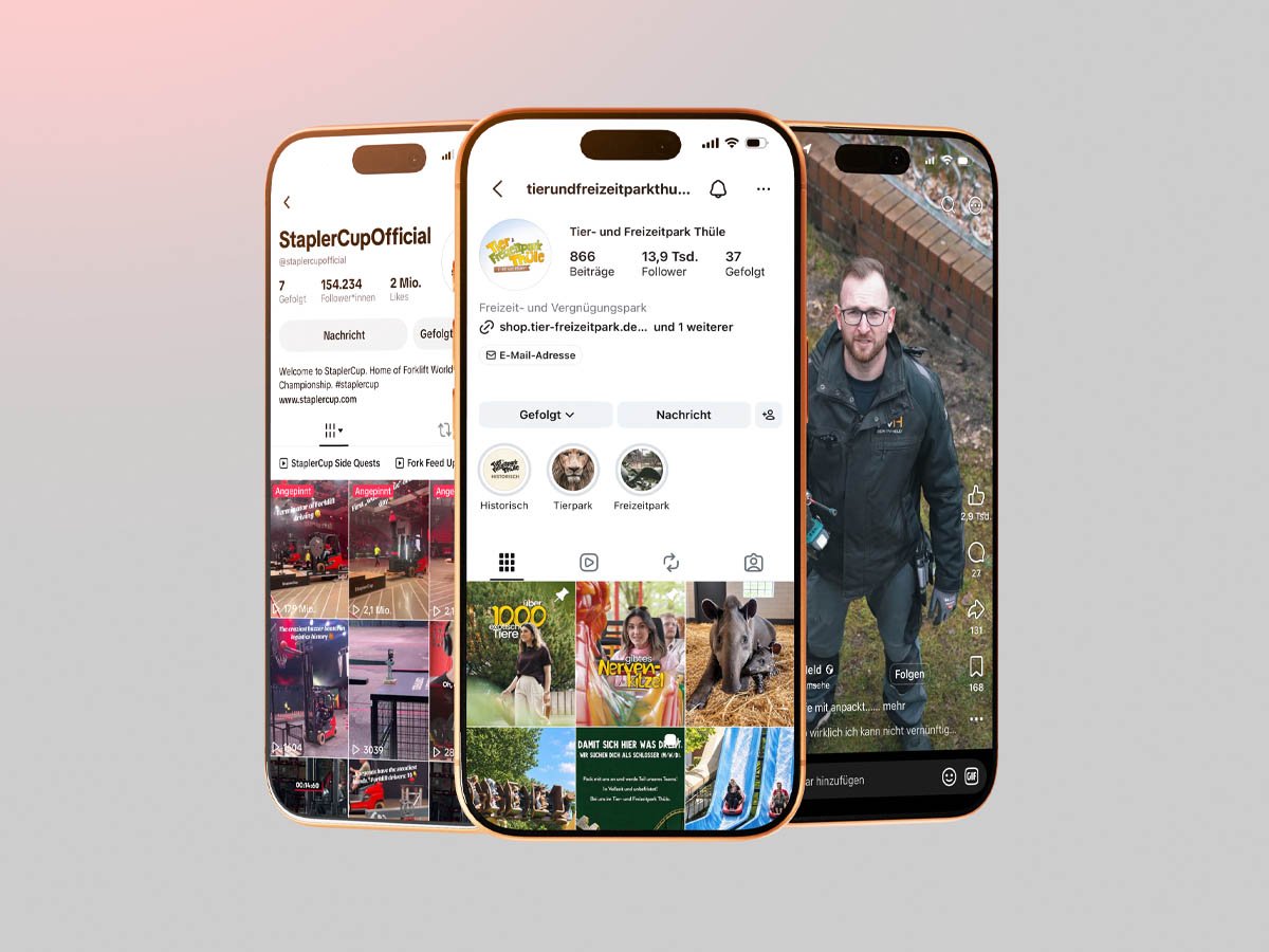 Social Media bei Found Studios: betreute Kanäle von StaplerCup und Tier- und Freizeitpark Thüle auf Smartphones